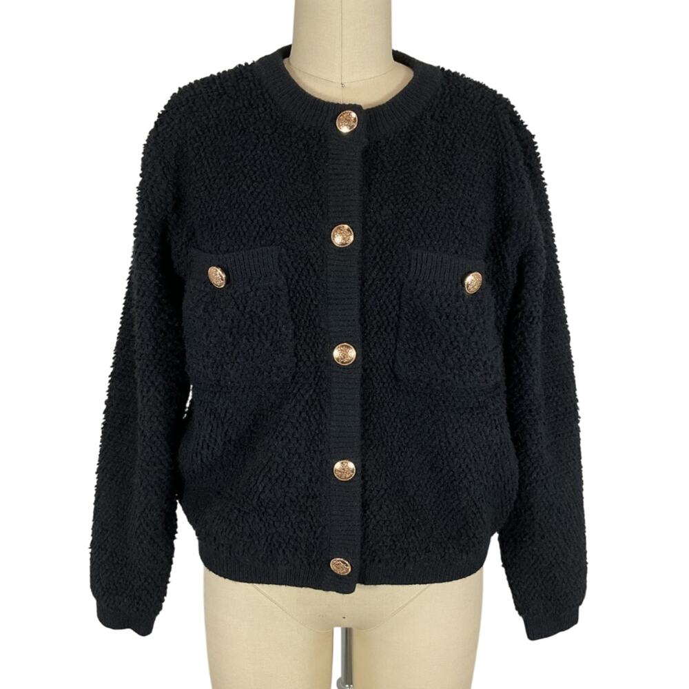 Line & Dot Boucle Black Khloe Cardigan Size XS - Picture 2 of 6